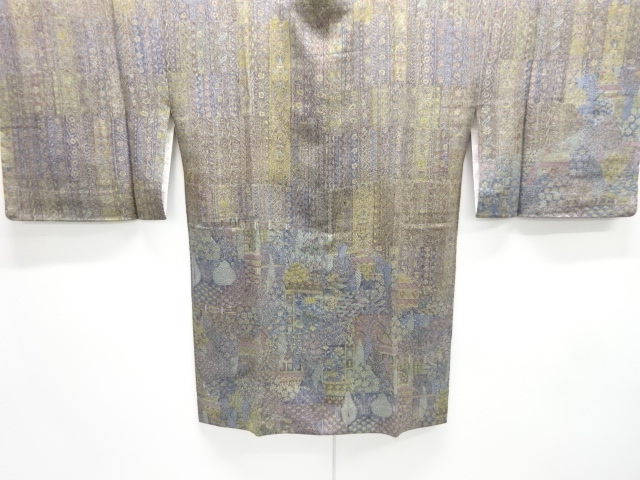 未使用品　縮緬地　花更紗模様絵羽道行コート